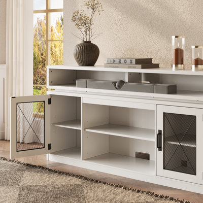 Meuble télé de ferme de 59 po pour téléviseur de 65 po ou moins avec portes en filet d'acier Mercato, centre de divertissement moderne avec lumières DEL, armoires de rangement et tablettes réglables, console média en bois pour le salon et la chambre à coucher