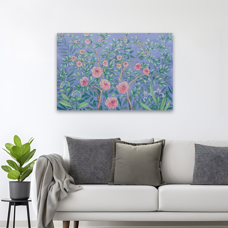 Art floral mauve en fleurs et branches, H 32 po x l 48 po