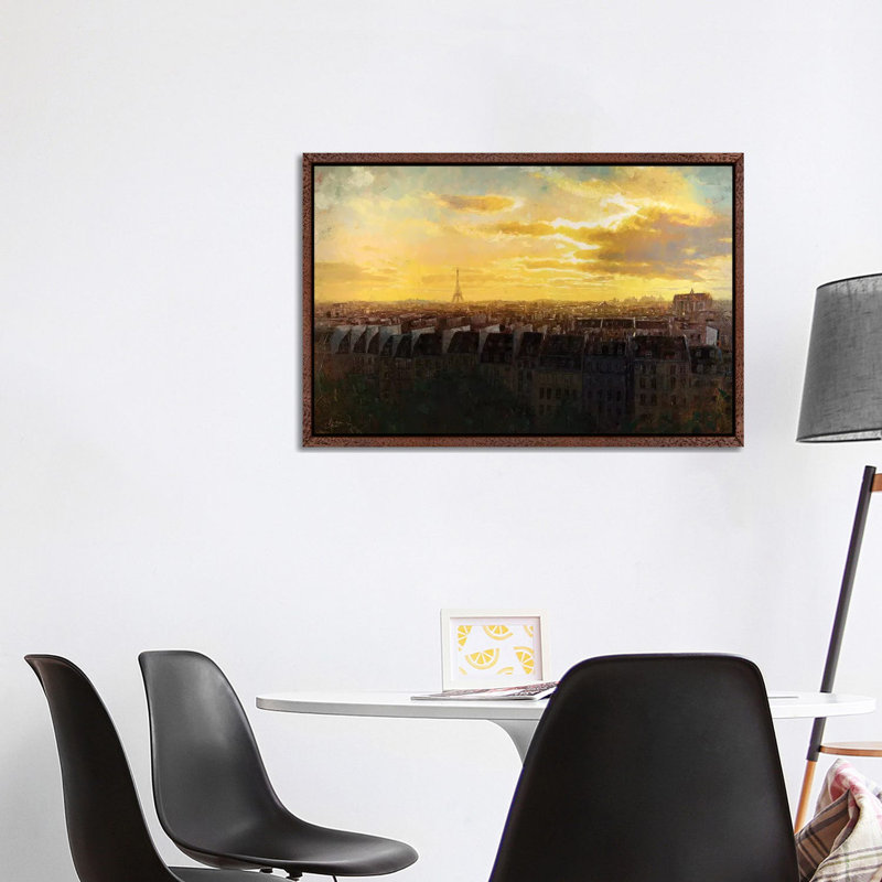 Paris Rooftops by Christopher Clark - Floater Frame Print on Canvas, Classic Brown Wood Framed Canvas