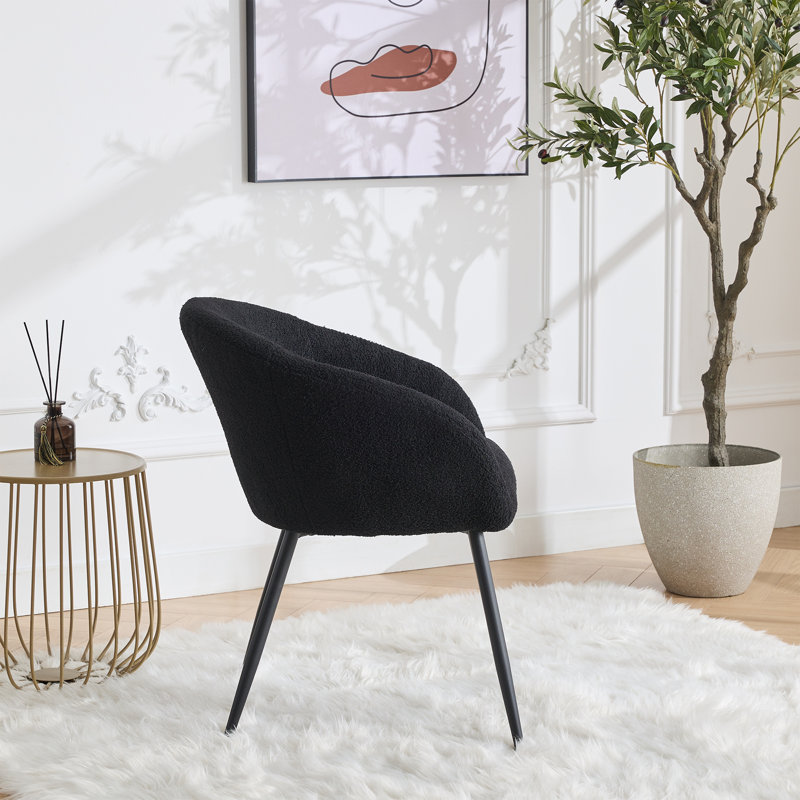 Boucle Modern Dining Chair Set, Black, Black