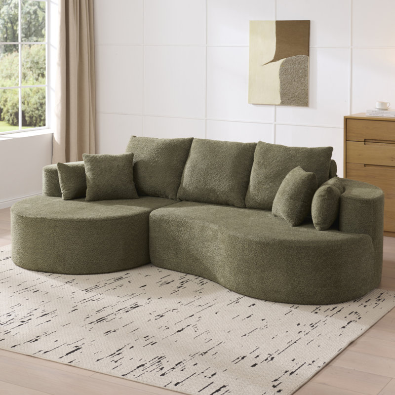Boneless 106 In. 2 Piece Fabric Cloud Curved Sectional Boucle Sofa,Chaise Lounge, Green Boucle