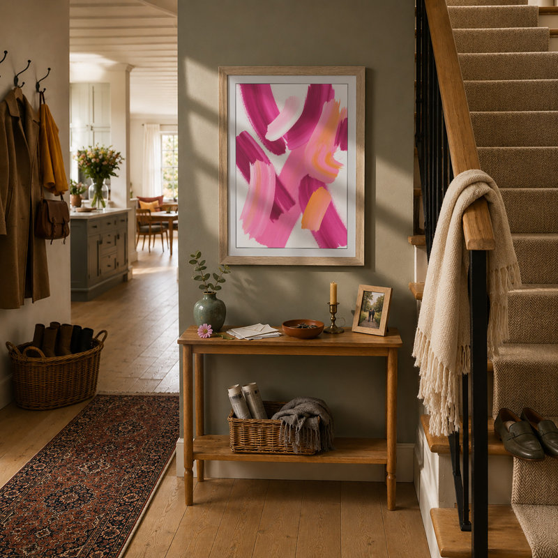 Pink Gestures Abstract - Framed Print, A3 - 42.0 x 29.7 cm, Oak