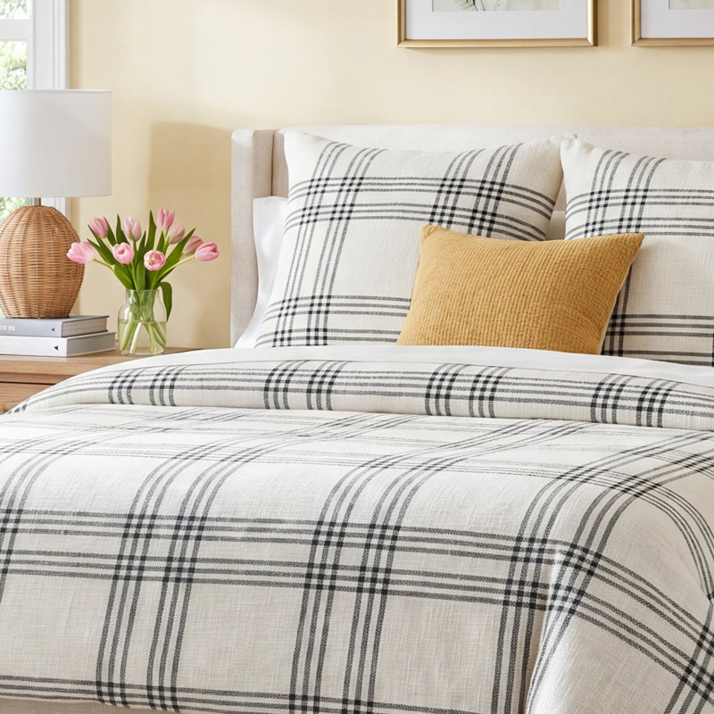 Bibiana Farmhouse / Country Cotton Plaid Coverlet, Queen Quilt
