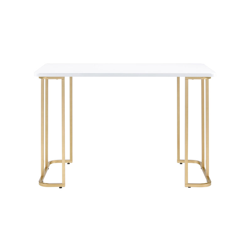 White & Gold Rectangular Table, Open Base, Metal Square Tube Structure, 29" Floor Desk, Frame, Synthetic Wood Surface, 50" Package Depth