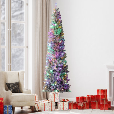 Arbre de Noël artificiel 6 pi 7,5 po / 9 pi avec lumières DEL bicolores et base en métal