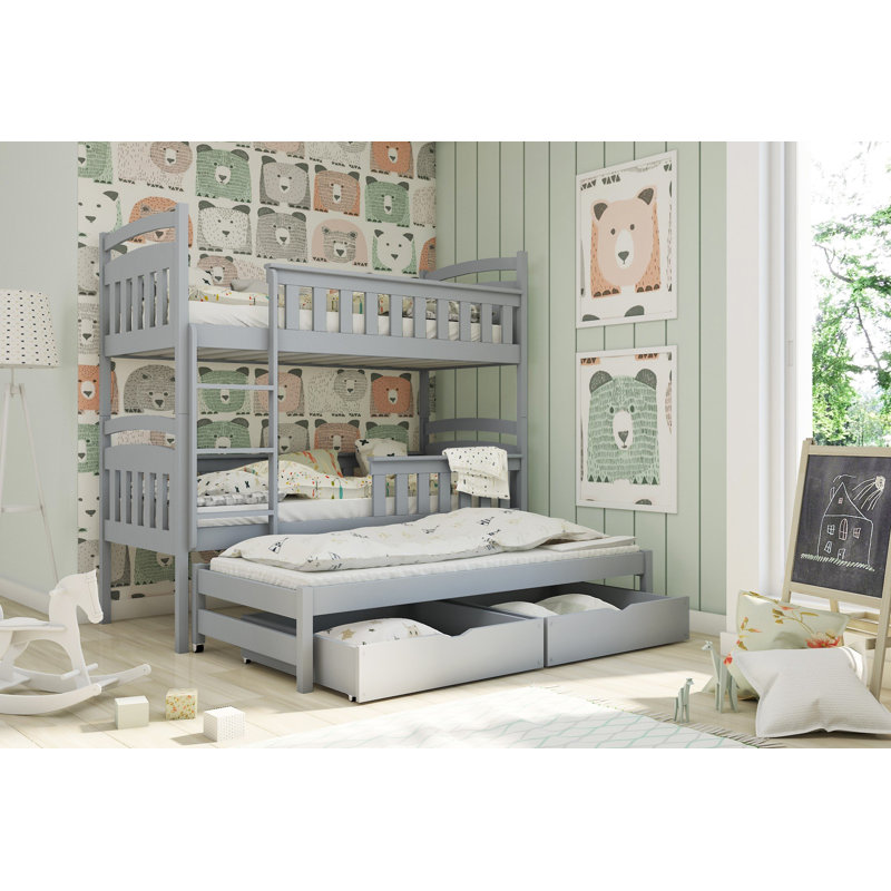 Willems Single (3') Standard Bunk Bed and Mattress with Trundle, Grey
