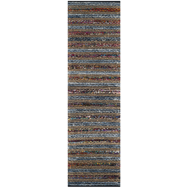 Doleman Hand Woven Cotton/Jute Rug in Blue, Runner 2'3" x 14'