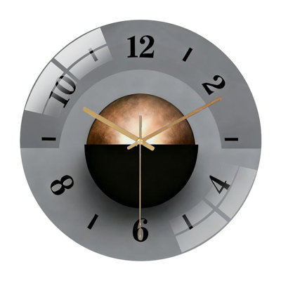 12" Round Tempered Glass Wall Clock with Silent Quartz Movement