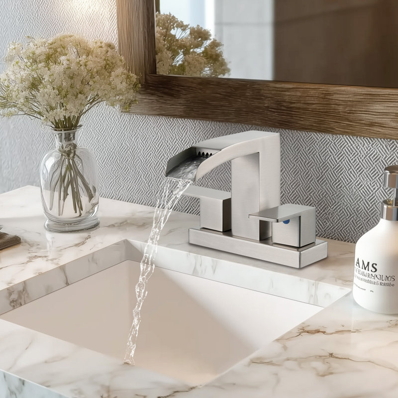 Robinet de lavabo de salle de bain central moderne 4 pouces à 2 poignées avec bonde nickel brossé, Nickel brossé