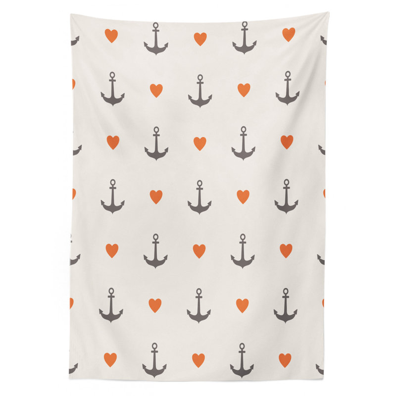 Anchors And Hearts Romantic Beach Holiday Party Gathering Leisure Tour Tablecloth, 90" x 60"
