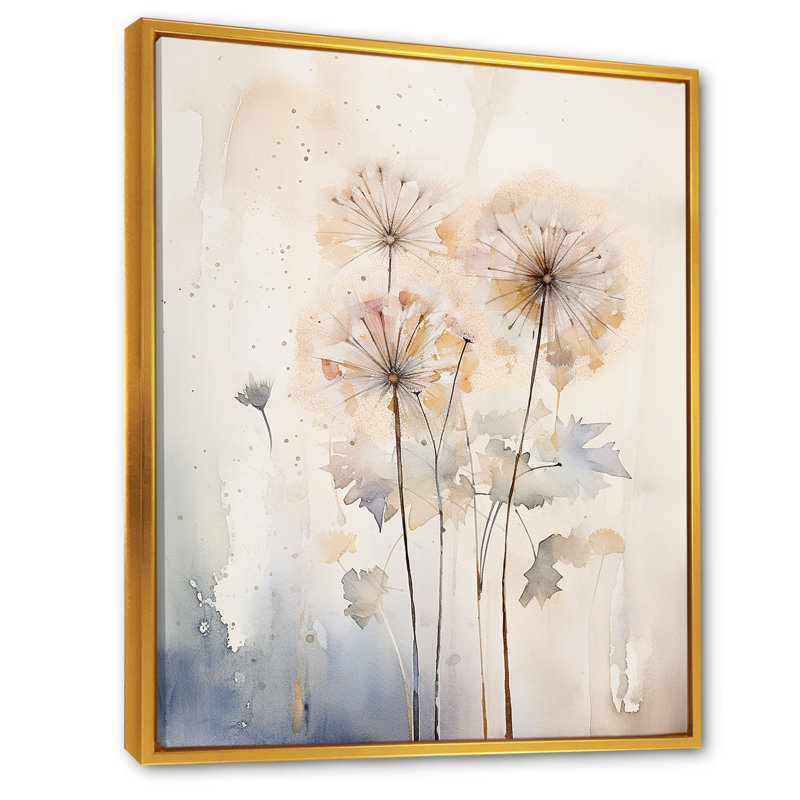 Dandelion Charm in Winter IV - Pissenlit grand, art mural, H 40 po x l 30 po x P 1,5 po, Cadre flottant doré