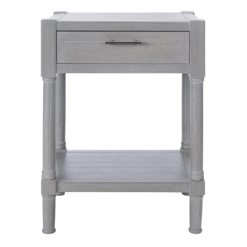 Theresa End Table with Storage, White Washed Gray