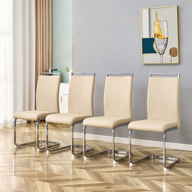 Chaise de salle à manger, chaise d'appoint rembourrée à haut dossier en cuir de polyuréthane avec pieds en métal en forme de C