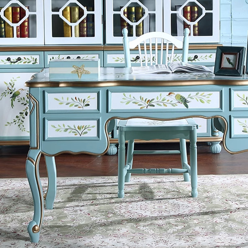 Bureau peint à cinq tiroirs American Country Style, H 32,67 po x l 47,24 po x P 27,55 po