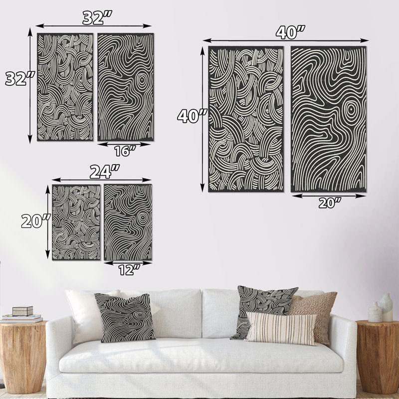 «Japanese Vintage Abstract Abstract Designs XIII», ensemble de 2 reproductions, Toile tendue, H 20 po x l 24 po x P 1 po