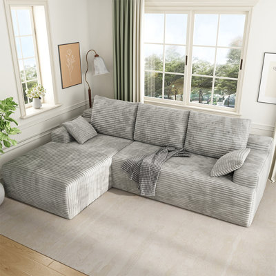 Boneless 104" 2-Piece Compression Boneless Corduroy L-Shaped Modular Sectional Sofa, 【Upgraded High-Density Foam】, No Assembly Required