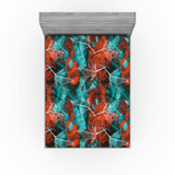 Ambesonne Leafy Design Fitted Sheet Outline Leaves Print Twin Size Seafoam Vermilion White