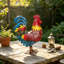 Sculpture de coq en métal de 40 cm de haut, statue de coq en fer forgé pour jardin, pelouse et ferme