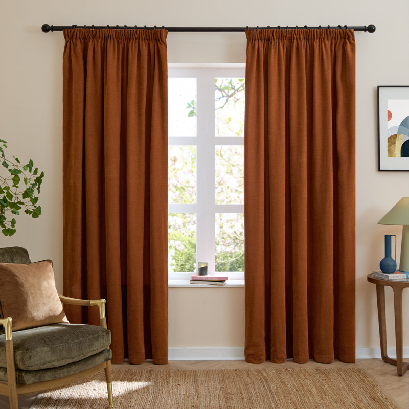 Soft Chenille Blackout Curtain Panel Pair, 117cm Width x 183cm Drop, Orange