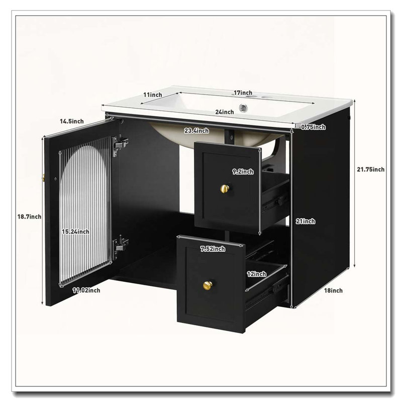 Ensemble de meuble-lavabo 24 "24", Noir
