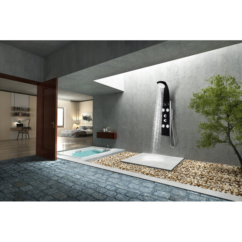 Llano Series 56'' Black Tempered Glass Shower Panel