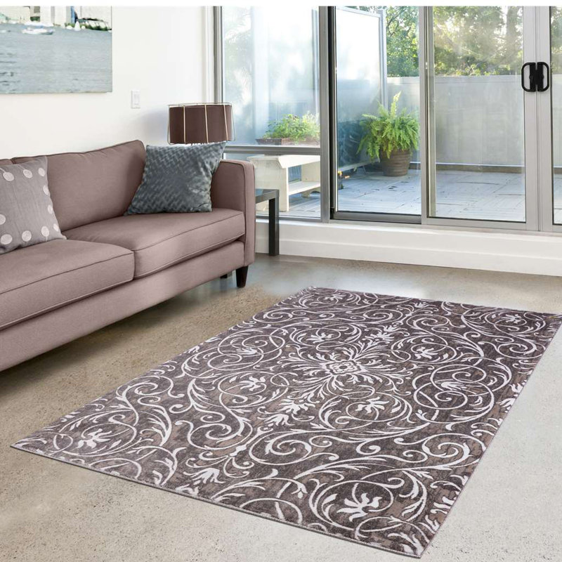 Tapis à motif floral brun Sanroman, Rectangle 5 pi 3 po x 7 pi 7 po