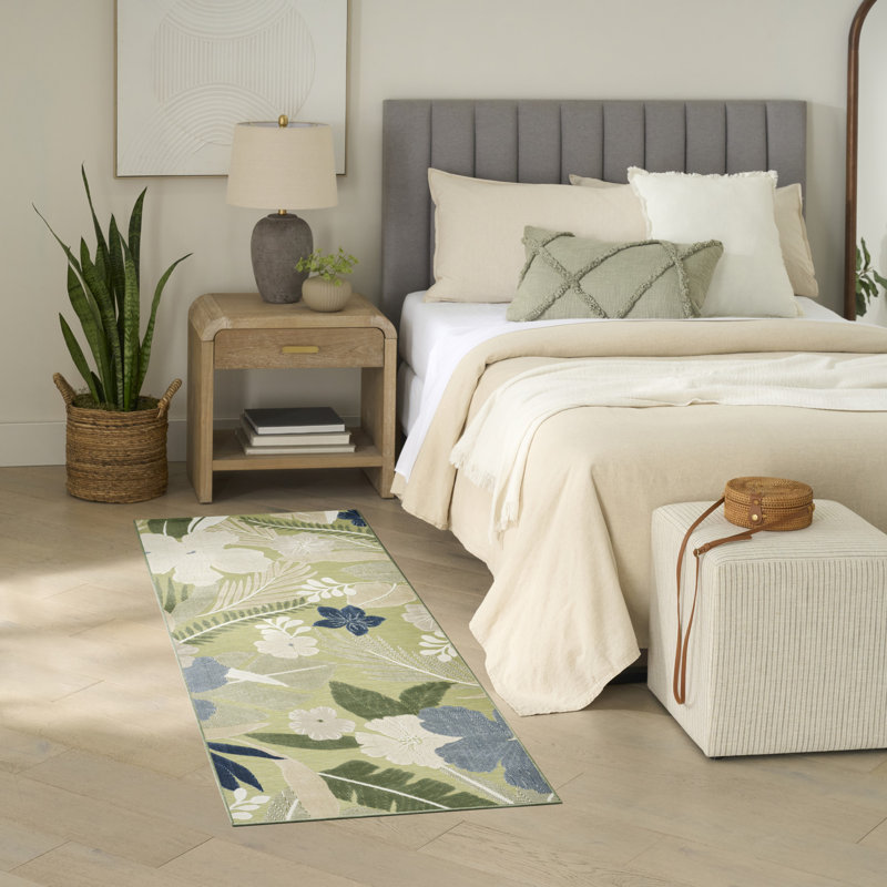 Juno 2' x 6' Green Blue Tropical Rug, Runner 2' x 6', Blue