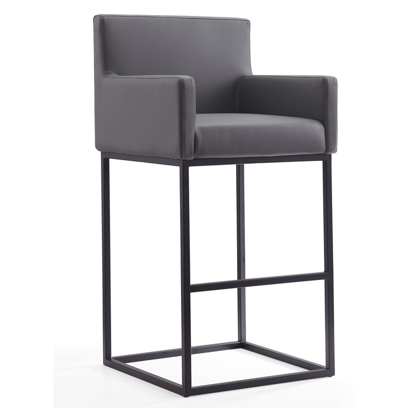 Tabouret de comptoir en cuir Ambre, Gris, Tabouret de comptoir (siège d'une hauteur de 26 p