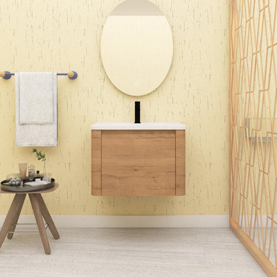 24/28 Inch Wall-Mounted Bathroom Vanity With Ceramic Sink and Soft-Close Door