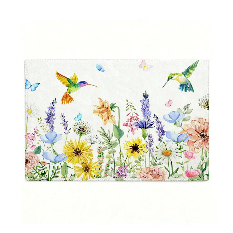 Tapis d'appoint papillons et fleurs sauvages 120 x 80 cm pour salon