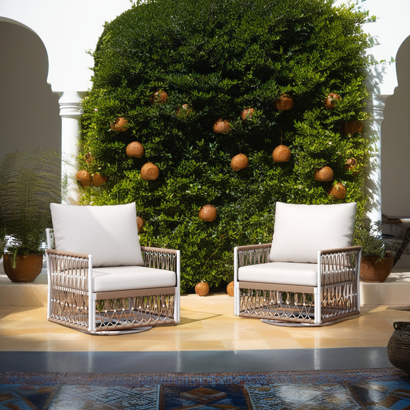 Ensemble de fauteuil lounge bohème pivotant à 360° - Conception en corde tissée à la main avec coussins imperméables ?