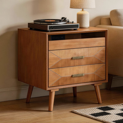 Table de chevet avec station de charge, 2 tiroirs et tablette de rangement ouverte pour la chambre à coucher