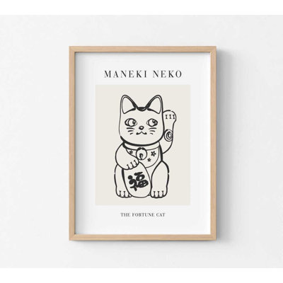 Maneki Neko Fortune Cat – Japanese Lucky Charm Framed Art Print | Customizable Wall Art