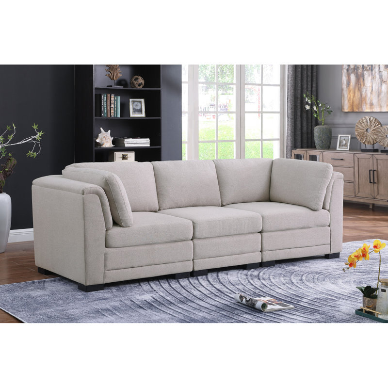 Canapé moderne modulaire 3 places en tissu lin Krist96