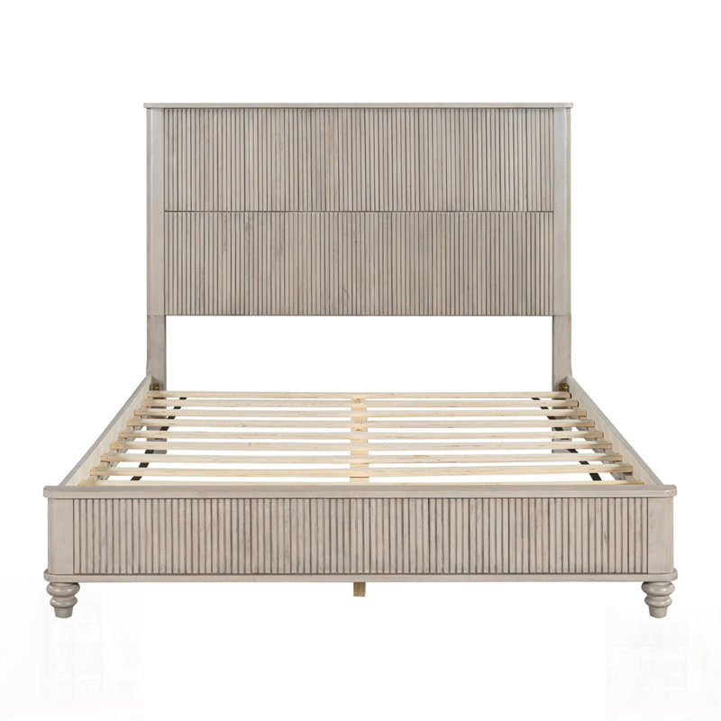 Structure de lit plateforme en bois massif avec tête de lit haute, aucun sommier nécessaire, Beige