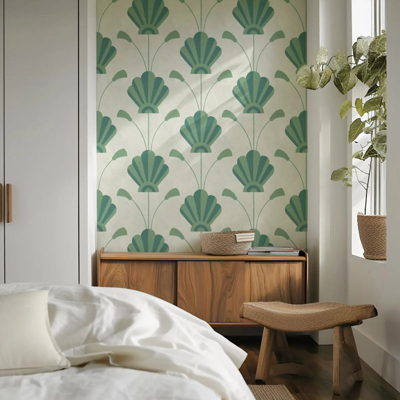 Fanflower - Wallpaper, Powdered Blue Gold, Faux Grasscloth