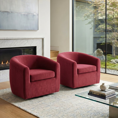 Tolliver Upholstered Velvet Swivel Barrel Chair