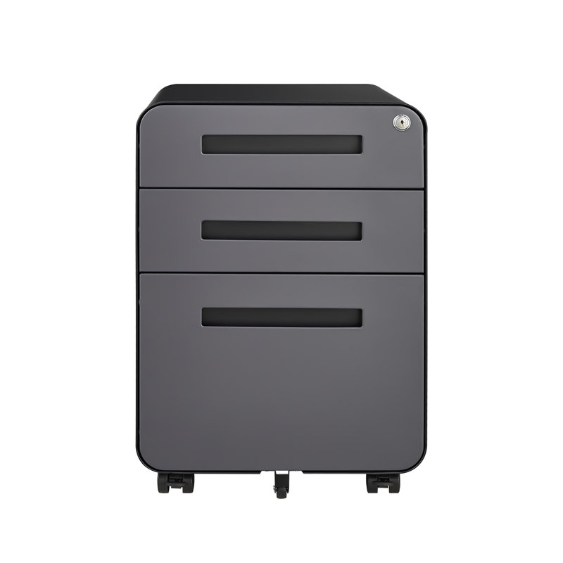 Rounded 3 Drawer Mobile Filing Cabinet, Simple Style Multifunctional Legal/Letter/A4 File Storage Cabinet, 5-Wheel Design With Anti Tilt Cold-Rolled Steel Material