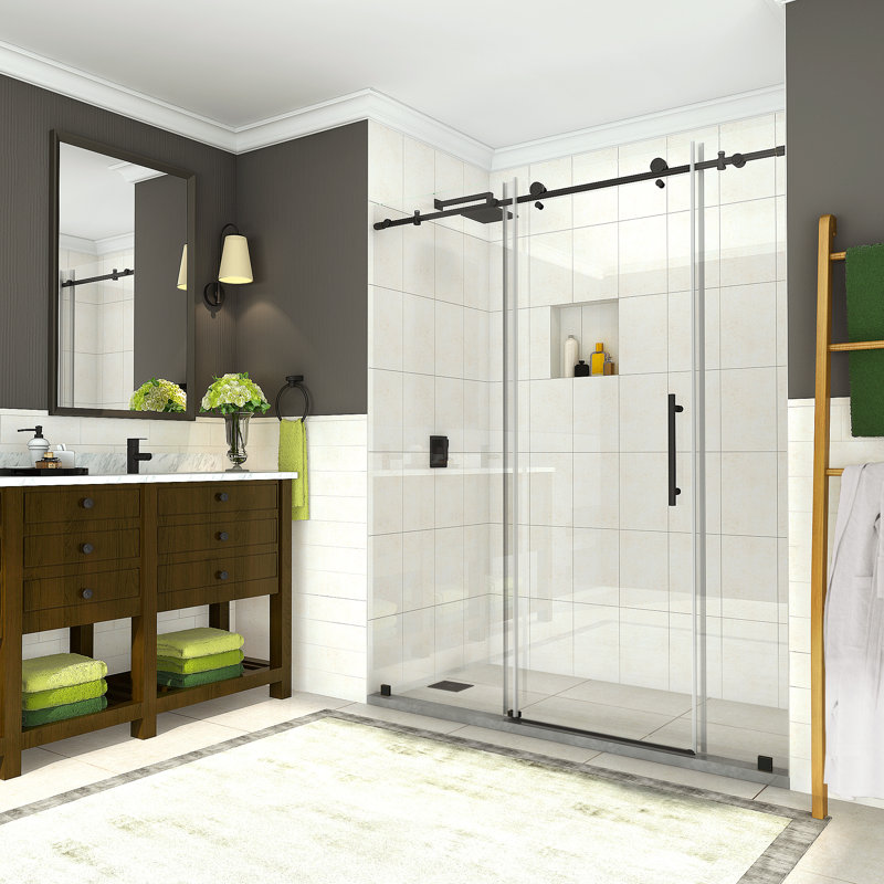 Coraline 72" x 75" Single Sliding Frameless Shower Door, Oil Rubbed Bronze