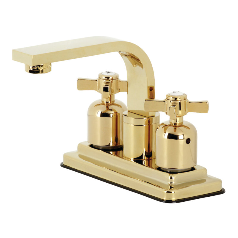 Kingston Brass Millennium Two-Handle 2-Hole Deck Mount 4" Centerset Bathroom Faucet with Push Pop-Up, Polished Brass