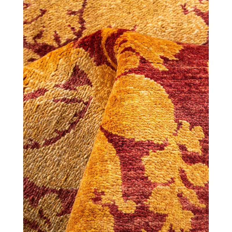 Hand-Knotted Red Wool Abstract Rectangular Area Rug