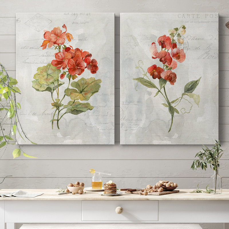 Lin géranium - ensemble de 2 reproductions d'art, Pas de tapis, H 20 po x l 32 po x P 1 po, Toile tendue
