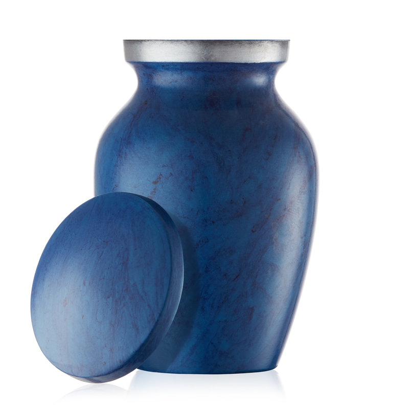 Polished Blue and Silver Metal Keepsake Urn