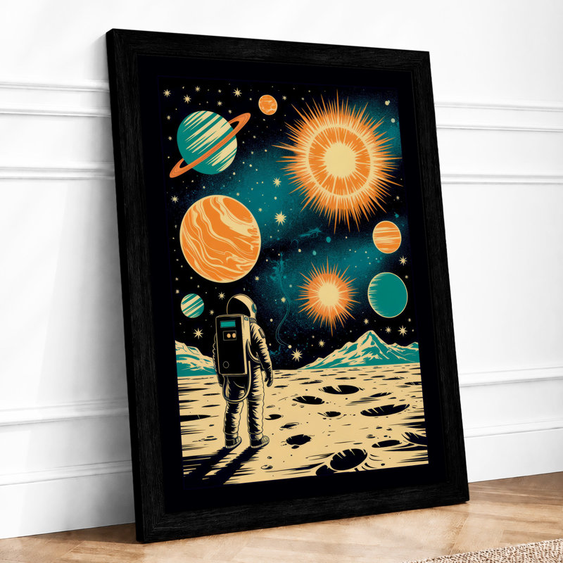 Astronaut in Space Retro - Framed Print, A3 - 42.0 x 29.7 cm, Black