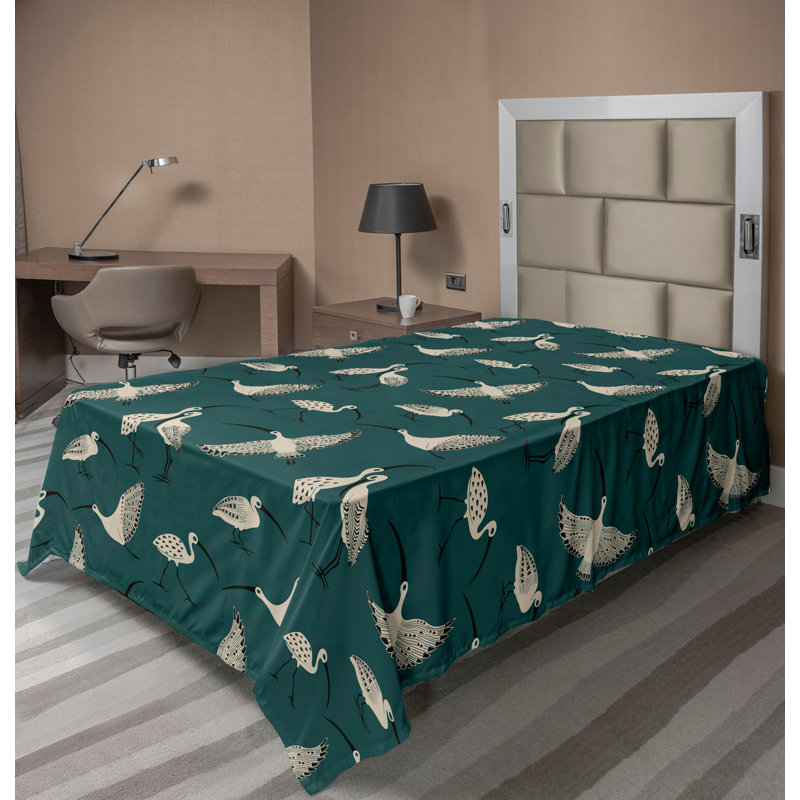 Ambesonne Flowers Flat Sheet Nostalgia Farmhouse, Teal Eggshell Dark Grey