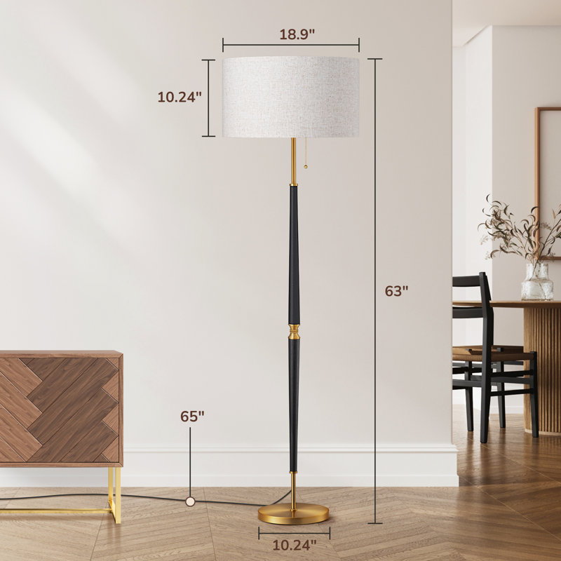 63'' Solid Wood Traditional Floor Lamp, Satin Brass