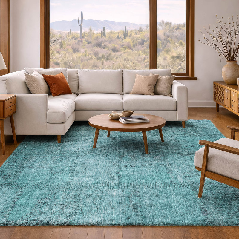Tapis à poil long de qualité supérieure lavable à la machine ADS685, Sarcelle, 3 pi x 5 pi