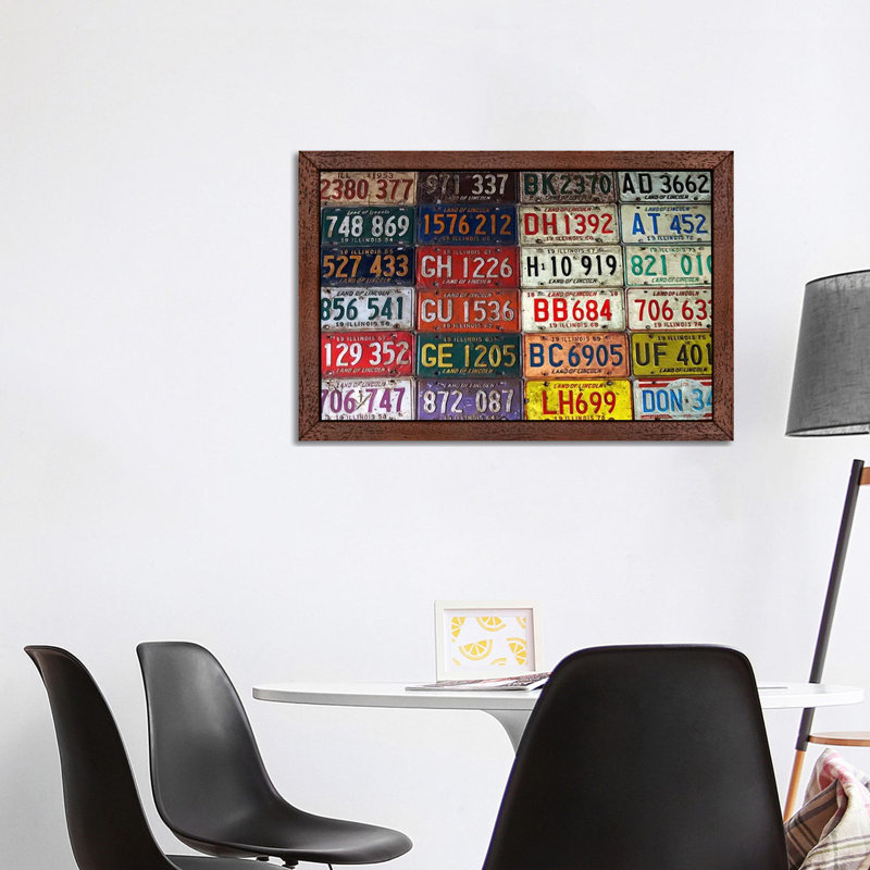State License Plates 1 Piece Floater Frame Wall Art on Canvas, 66.04 cm H x 45.72 cm W, Brown