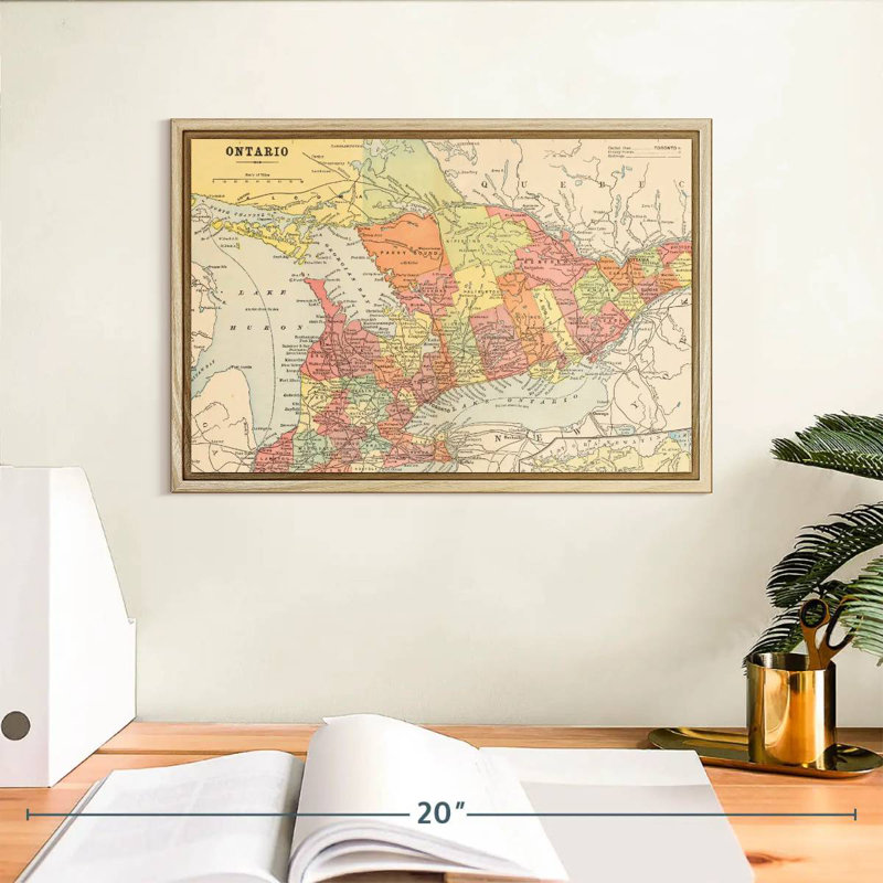 Carte de Ontario, Cadre flottant en bois naturel, 13 po x 9 po