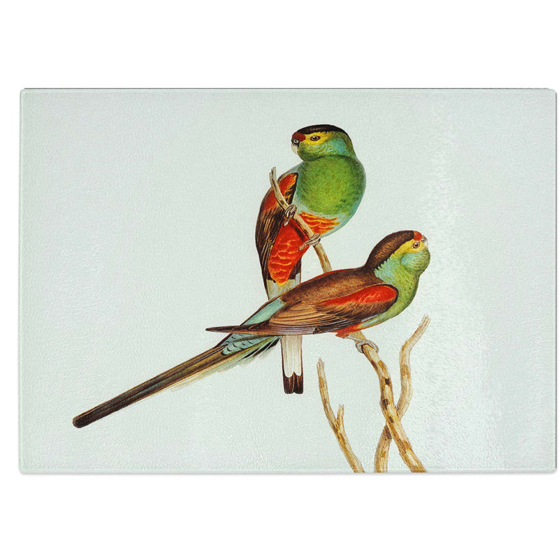 Tempered Glass Beautiful Parakeets Chopping Board, 28.5 cm W x 20 cm L